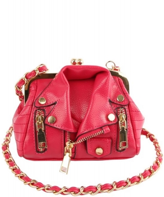 Motorcycle Jacket Kiss Lock Crossbody Bag Satchel LY130 FUCHSIA